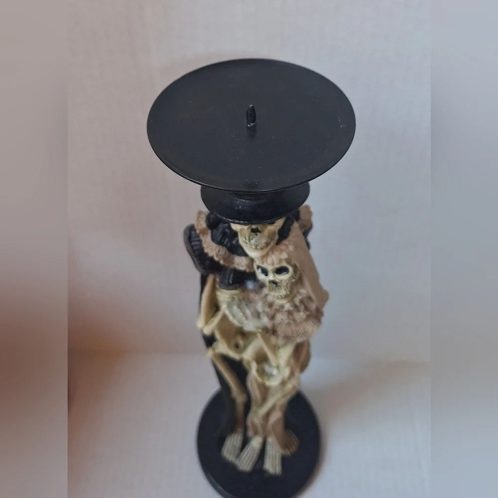 Halloween Skeleton Wedding Couple Candle Holder Spooky 12.5